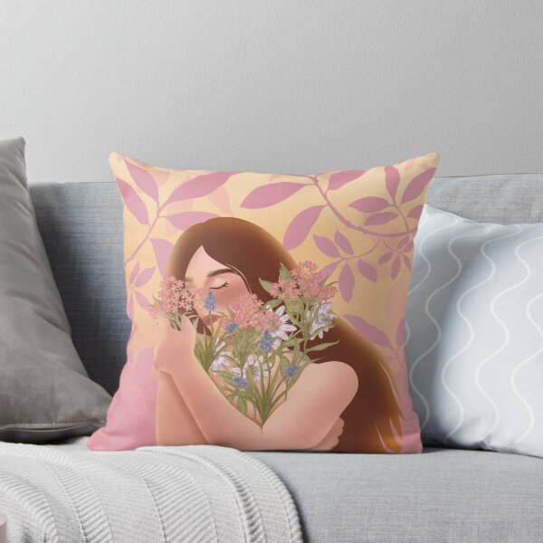 Item preview, A delicate illustration of a woman with a bouquet of flowers in yellow and pink tones. International Women's Day designed and sold by Grin Katalina Floral Patterns & Cozy Art.