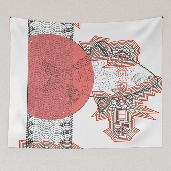 Item preview, Japanese Koi Fish with Rising Sun – Modern Asian Graphic Illustration designed and sold by Bianormal.