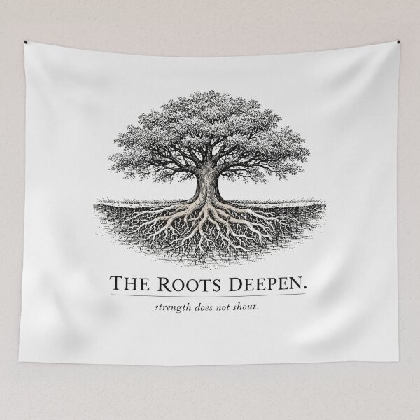Item preview, Roots Deepen – Quiet Strength Tree Illustration | Minimal Nature Philosophy Design designed and sold by bazstees54.