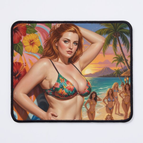 Item preview, young redhead with a surfboard on the beach designed and sold by Chubby Chase.