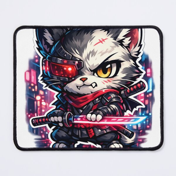 Item preview, Chibi Cyberpunk Samurai Cat Anime T-Shirt – Cute Neon Kawaii Warrior Design designed and sold by zilanom.