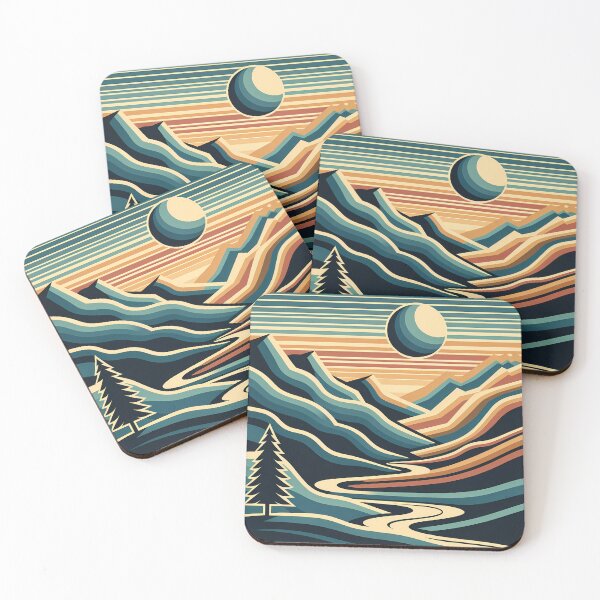 Item preview, Geometric Mountain Valley with Sun and River designed and sold by InkSmithery.