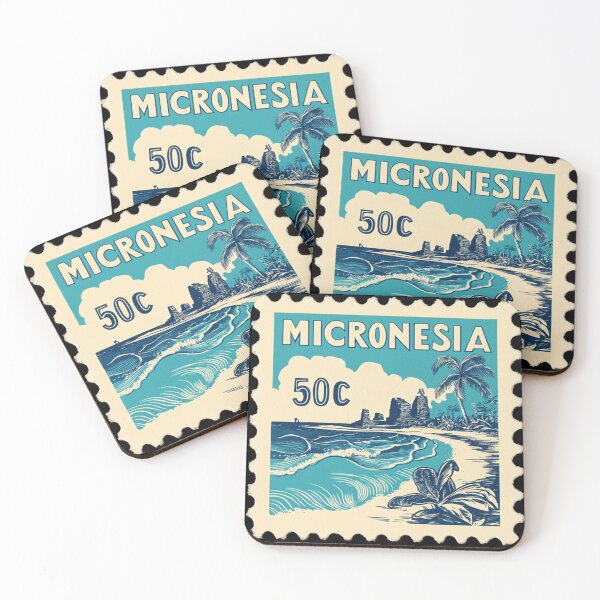 Item preview, Vintage Micronesia Postage Stamp Art - Nan Madol & Pacific Coast designed and sold by tiigerdad.