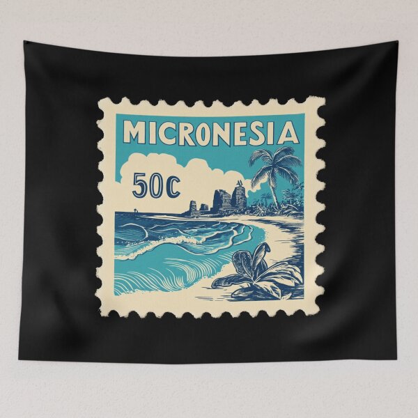Item preview, Vintage Micronesia Postage Stamp Art - Nan Madol & Pacific Coast designed and sold by tiigerdad.