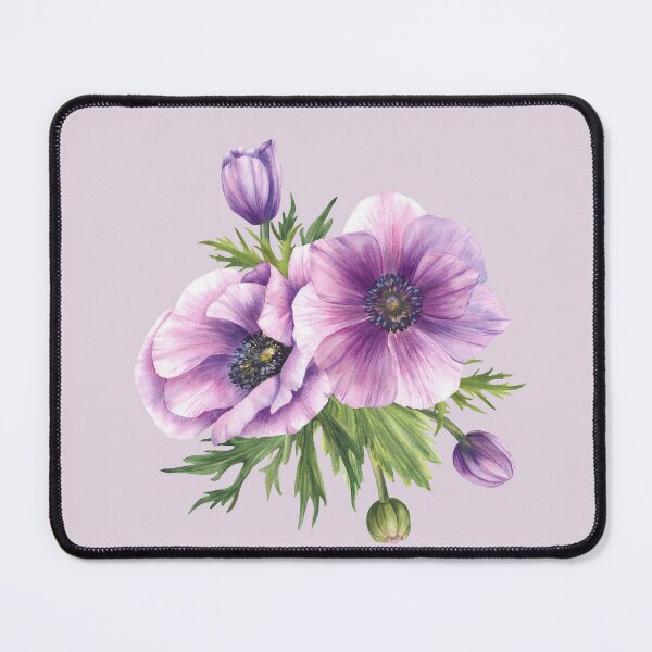 Item preview, Copy of Purple flowers Anemone with buds, leaves. Watercolor blooming bouquet of flowers designed and sold by BartolArt.