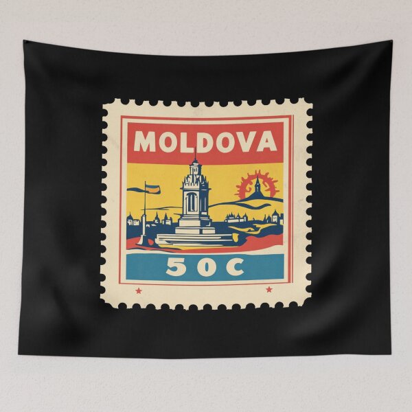 Item preview, Vintage Moldova Postage Stamp Art - Bell Tower & Skyline designed and sold by tiigerdad.