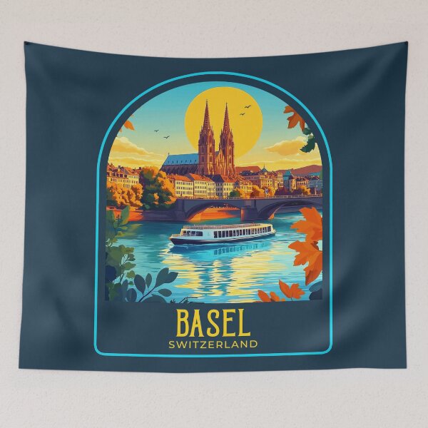 Item preview, Basel Vintage Travel Illustration designed and sold by HomeLivingCo.