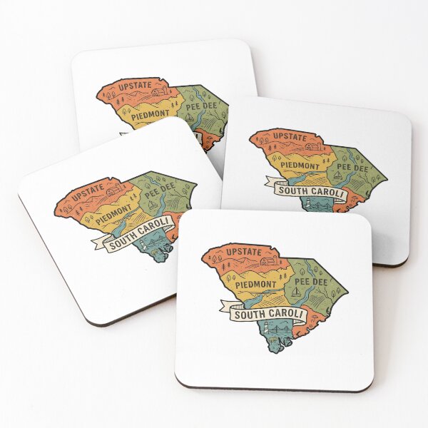 Item preview, South Carolina State Illustrated Map – Retro State Regions & Landmarks designed and sold by Paper Drip.