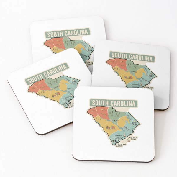 Item preview, South Carolina Illustrated Map – Retro State Regions & Landmarks designed and sold by Paper Drip.