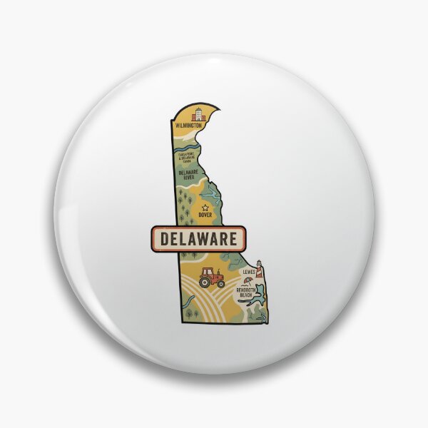 Item preview, Delaware Illustrated Map – Retro State Regions & Landmarks designed and sold by Paper Drip.