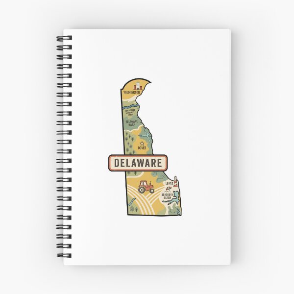 Item preview, Delaware Illustrated Map – Retro State Regions & Landmarks designed and sold by Paper Drip.