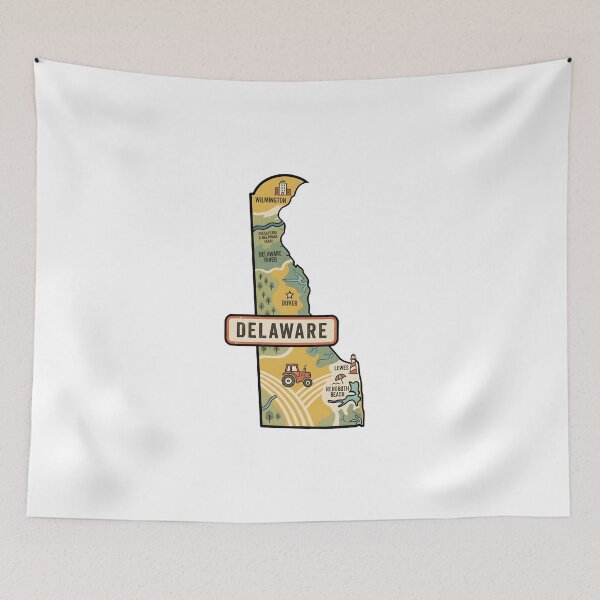 Item preview, Delaware Illustrated Map – Retro State Regions & Landmarks designed and sold by Paper Drip.