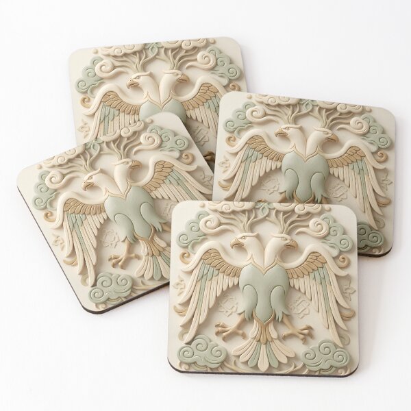 Item preview, Double-Headed Eagle: Seljuk Symbol | Modern Ceramic Relief Art | Pastel Green & Beige designed and sold by ErlickStudioArt.