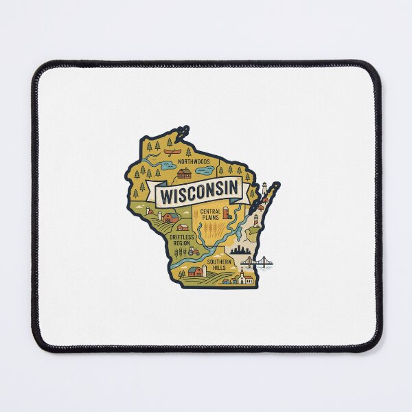 Item preview, Wisconsin Illustrated Map – Retro State Regions & Landmarks designed and sold by Paper Drip.