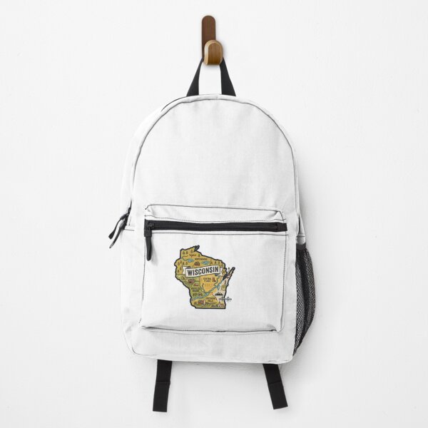 Item preview, Wisconsin Illustrated Map – Retro State Regions & Landmarks designed and sold by Paper Drip.