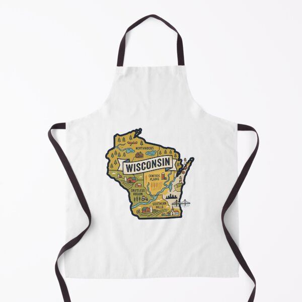 Item preview, Wisconsin Illustrated Map – Retro State Regions & Landmarks designed and sold by Paper Drip.