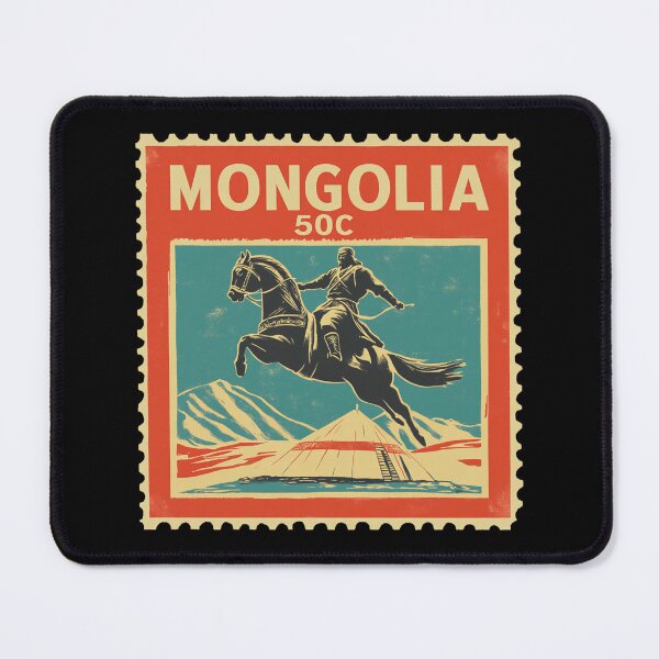Item preview, Vintage Mongolia Postage Stamp Art - Steppe Horseman & Ger designed and sold by tiigerdad.