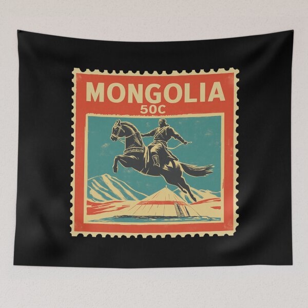 Item preview, Vintage Mongolia Postage Stamp Art - Steppe Horseman & Ger designed and sold by tiigerdad.
