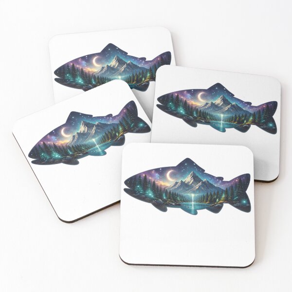 Item preview, Trout Silhouette Mountain Lake Moonlight Landscape designed and sold by AnnDesignStudio.