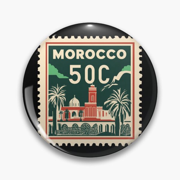 Item preview, Vintage Morocco Postage Stamp Art - Marrakesh Minaret & Palms designed and sold by tiigerdad.