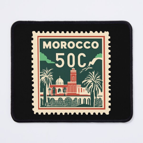 Item preview, Vintage Morocco Postage Stamp Art - Marrakesh Minaret & Palms designed and sold by tiigerdad.
