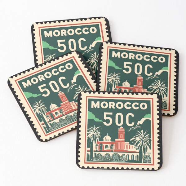 Item preview, Vintage Morocco Postage Stamp Art - Marrakesh Minaret & Palms designed and sold by tiigerdad.