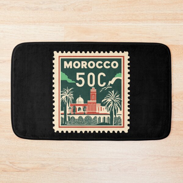 Item preview, Vintage Morocco Postage Stamp Art - Marrakesh Minaret & Palms designed and sold by tiigerdad.