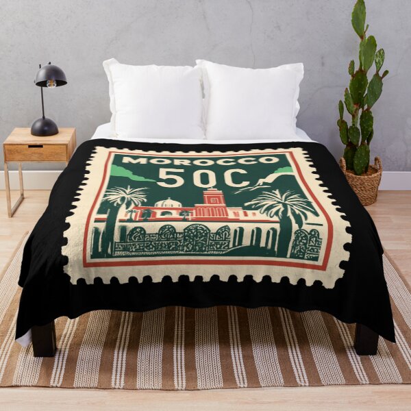 Item preview, Vintage Morocco Postage Stamp Art - Marrakesh Minaret & Palms designed and sold by tiigerdad.