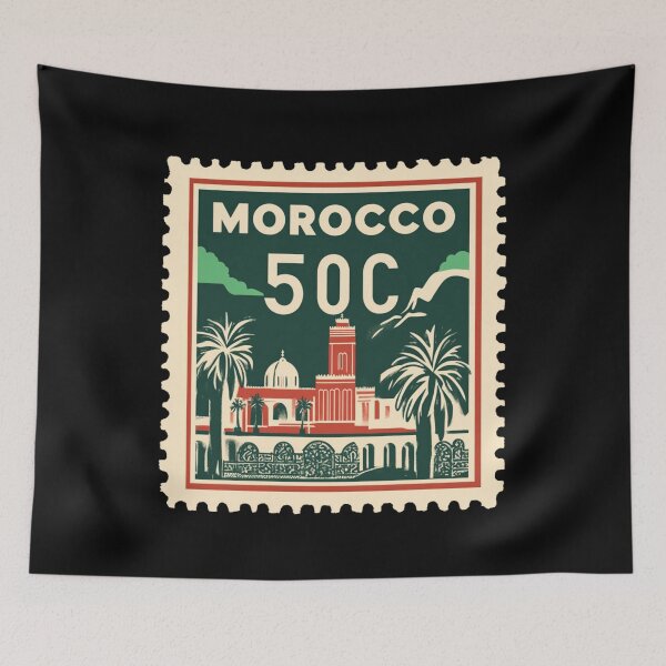 Item preview, Vintage Morocco Postage Stamp Art - Marrakesh Minaret & Palms designed and sold by tiigerdad.