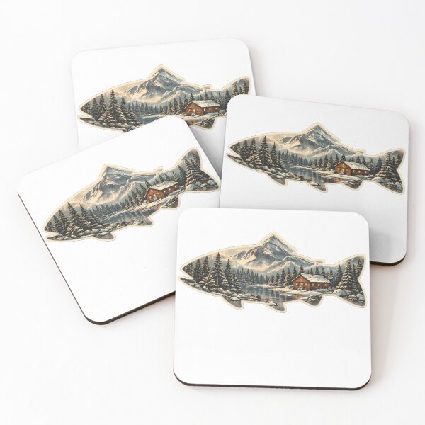 Item preview, Trout Silhouette Winter Cabin Mountain Lake Landscape designed and sold by AnnDesignStudio.