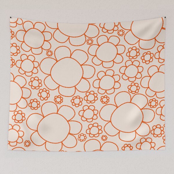 Item preview, Cheerful Doodle Flowers Pattern in Retro Orange and Cream designed and sold by kierkegaard.