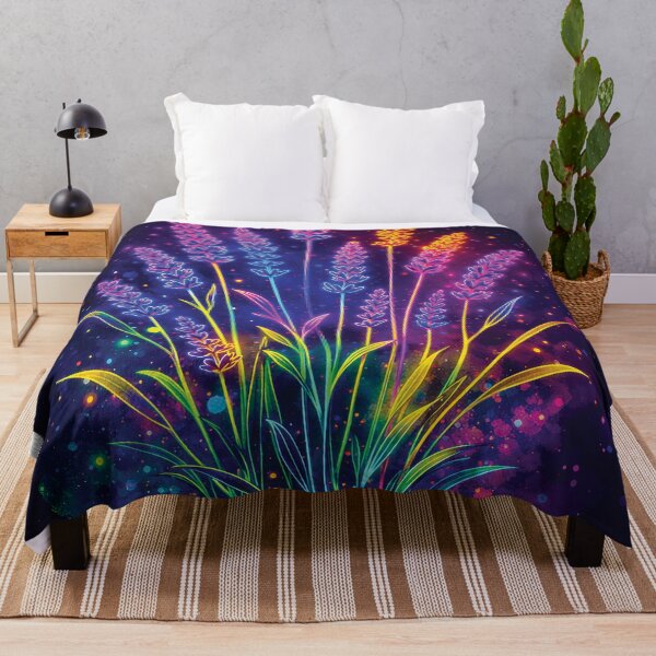 Item preview, Neon Lavender Wall Art – Glowing Floral Cosmic Botanical Print designed and sold by Gold Turtle Lina.