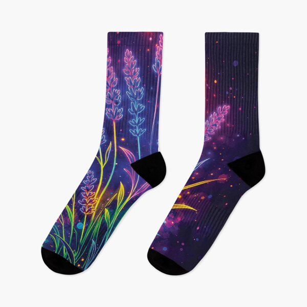 Item preview, Neon Lavender Wall Art – Glowing Floral Cosmic Botanical Print designed and sold by Gold Turtle  Lina.