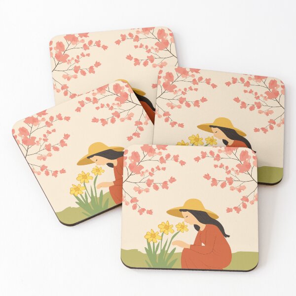Item preview, Girl Admiring Spring Flowers Illustration designed and sold by DesignbyAnnaM.