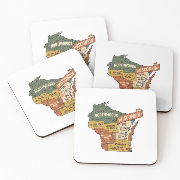 Item preview, Wisconsin Illustrated Map – Retro State Regions & Landmarks designed and sold by Paper Drip.
