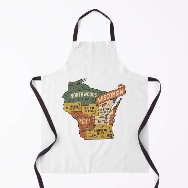 Item preview, Wisconsin Illustrated Map – Retro State Regions & Landmarks designed and sold by Paper Drip.
