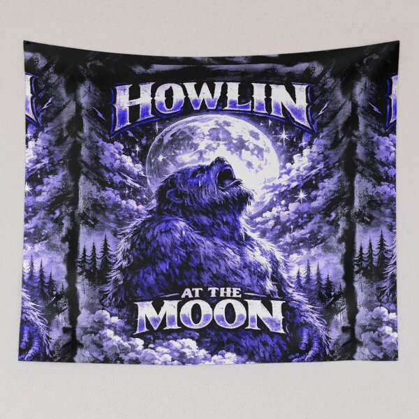 Item preview, HOWLIN at the MOON, Blue Sasquatch Vintage Bigfoot Howling Moon Graphic,Retro Cryptid  designed and sold by PaparazziAnunnaki.