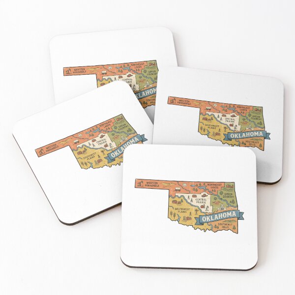 Item preview, Oklahoma Illustrated Map – Retro State Regions & Landmarks designed and sold by Paper Drip.