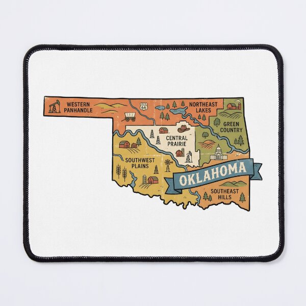 Item preview, Oklahoma Illustrated Map – Retro State Regions & Landmarks designed and sold by Paper Drip.