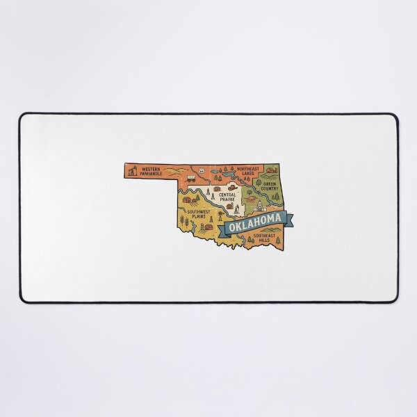Item preview, Oklahoma Illustrated Map – Retro State Regions & Landmarks designed and sold by Paper Drip.