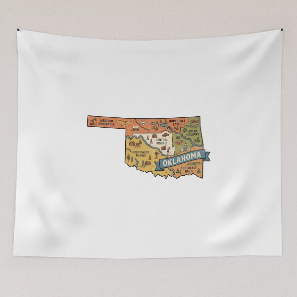 Item preview, Oklahoma Illustrated Map – Retro State Regions & Landmarks designed and sold by Paper Drip.