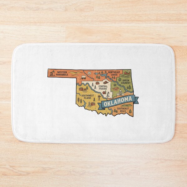 Item preview, Oklahoma Illustrated Map – Retro State Regions & Landmarks designed and sold by Paper Drip.