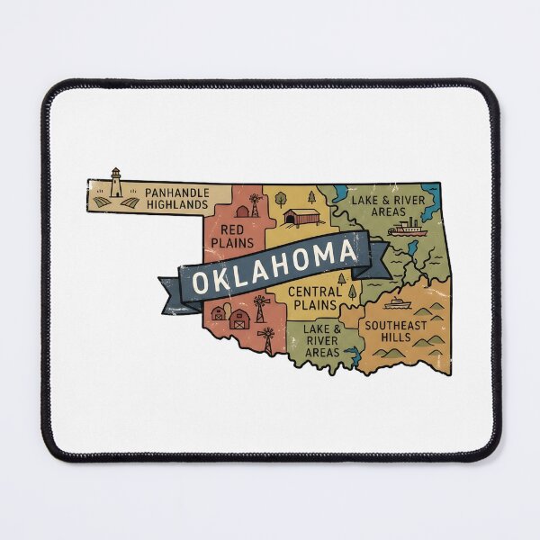 Item preview, Oklahoma Illustrated Map – Retro State Regions & Landmarks designed and sold by Paper Drip.