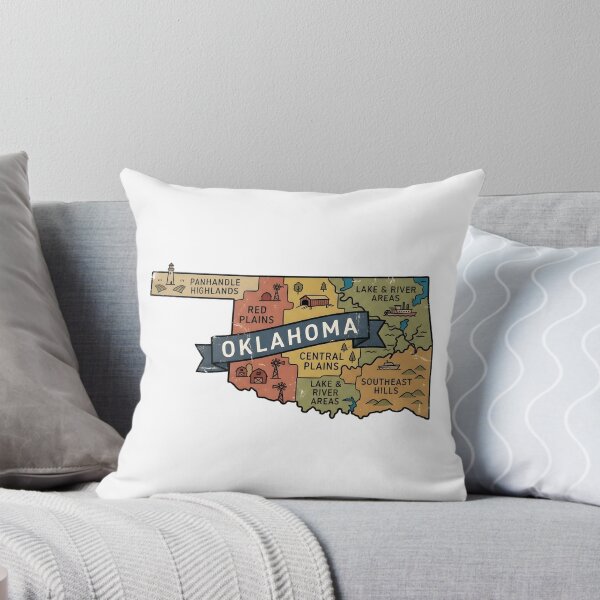 Item preview, Oklahoma Illustrated Map – Retro State Regions & Landmarks designed and sold by Paper Drip.