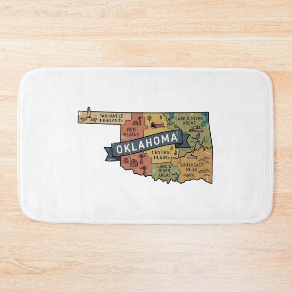 Item preview, Oklahoma Illustrated Map – Retro State Regions & Landmarks designed and sold by Paper Drip.
