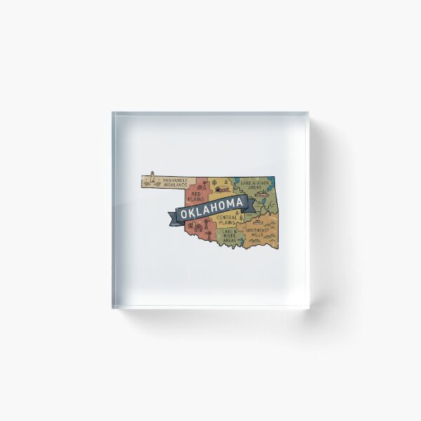Item preview, Oklahoma Illustrated Map – Retro State Regions & Landmarks designed and sold by Paper Drip.