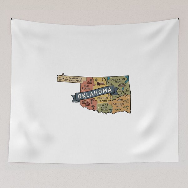 Item preview, Oklahoma Illustrated Map – Retro State Regions & Landmarks designed and sold by Paper Drip.