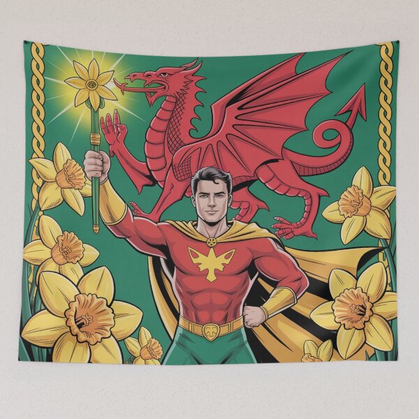 Item preview, St. David's Day Welsh Superhero – Red Dragon & Daffodil Guardian   designed and sold by Midnight Veil Designs.
