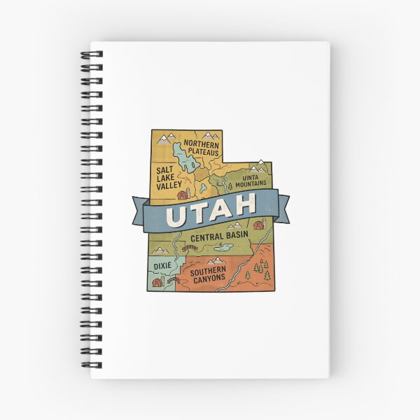Item preview, Utah State Illustrated Map – Retro State Regions & Landmarks designed and sold by Paper Drip.