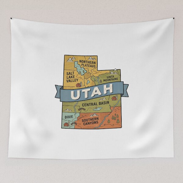 Item preview, Utah State Illustrated Map – Retro State Regions & Landmarks designed and sold by Paper Drip.